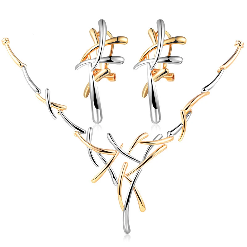 

Silver Gold Color Cross Dubai Jewelry Sets for Women Ladies Earrings Necklace Set for Women Party Fashion Jewellery Sets