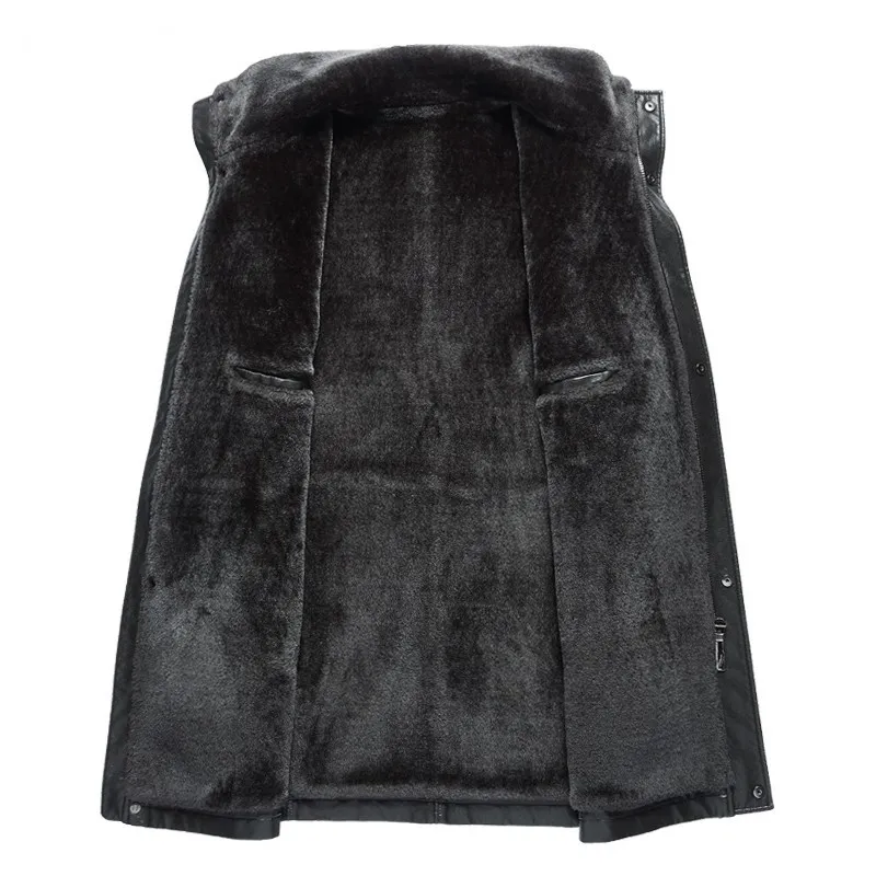 Mens Winter High Quality Pu Leather Jacket Fur Lining Windbreaker Coat Office Work Business Man Slim Fit Warm Leather Jacket