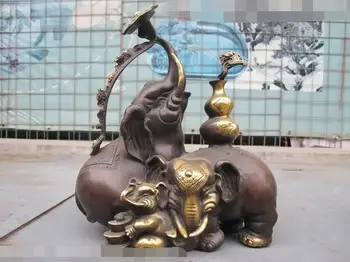 

10"Tibet Classical Red Bronze Carved Lucky Dragon Ru Yi Wealth Elephant statue