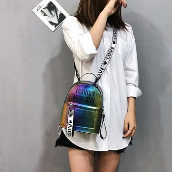 

2020 women pu Leather laser backpack fashion contrast color mini travel backpack schoolbags for Teenage Girls M318