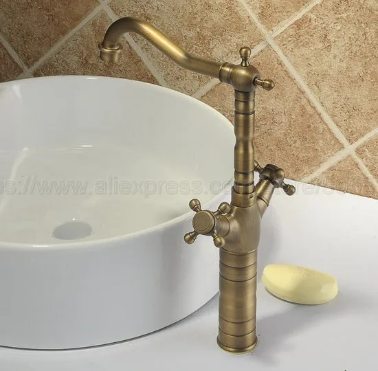 

Bathroom Sink Faucet Antique Brass 360 Degree Swivel Basin Faucet Water Tap Double Handle Cold and Hot Water znf003