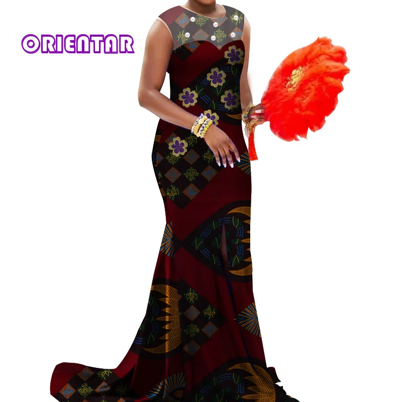 Африканский принт платья для женщин Базен Riche аппликация длинное платье свадебное платье традиционная африканская одежда WY4010