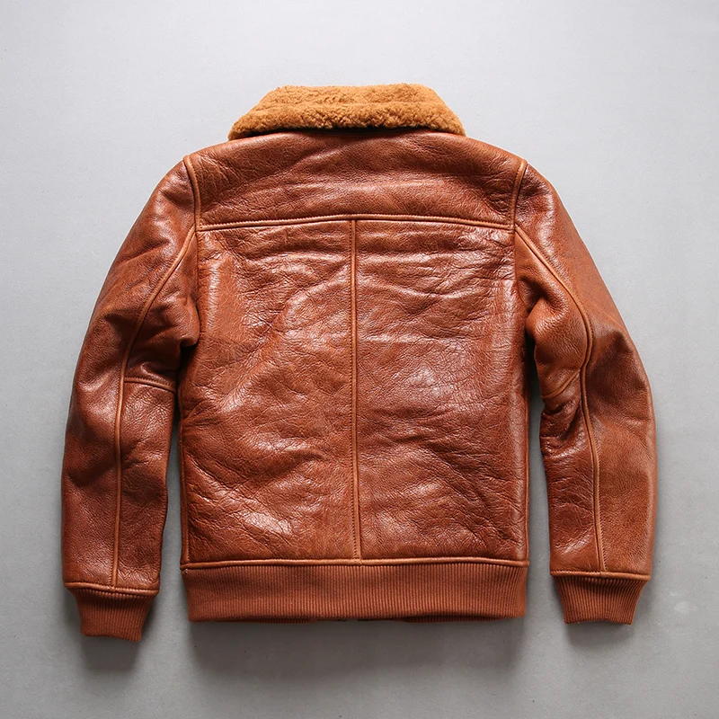Deals 8013 european size super quality warm genuine sheep leather jacket mens big size shearling bomber military fur G1 jacket