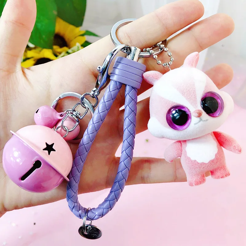 

Cute Flocking Rabbit Keychain PVC Leather Rope Animal Key Holder chain Women Bag Charm Key Ring Pendant Gifts