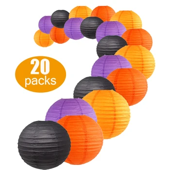 

20pcs Halloween Paper Lanterns party set orange purple black hanging decoration