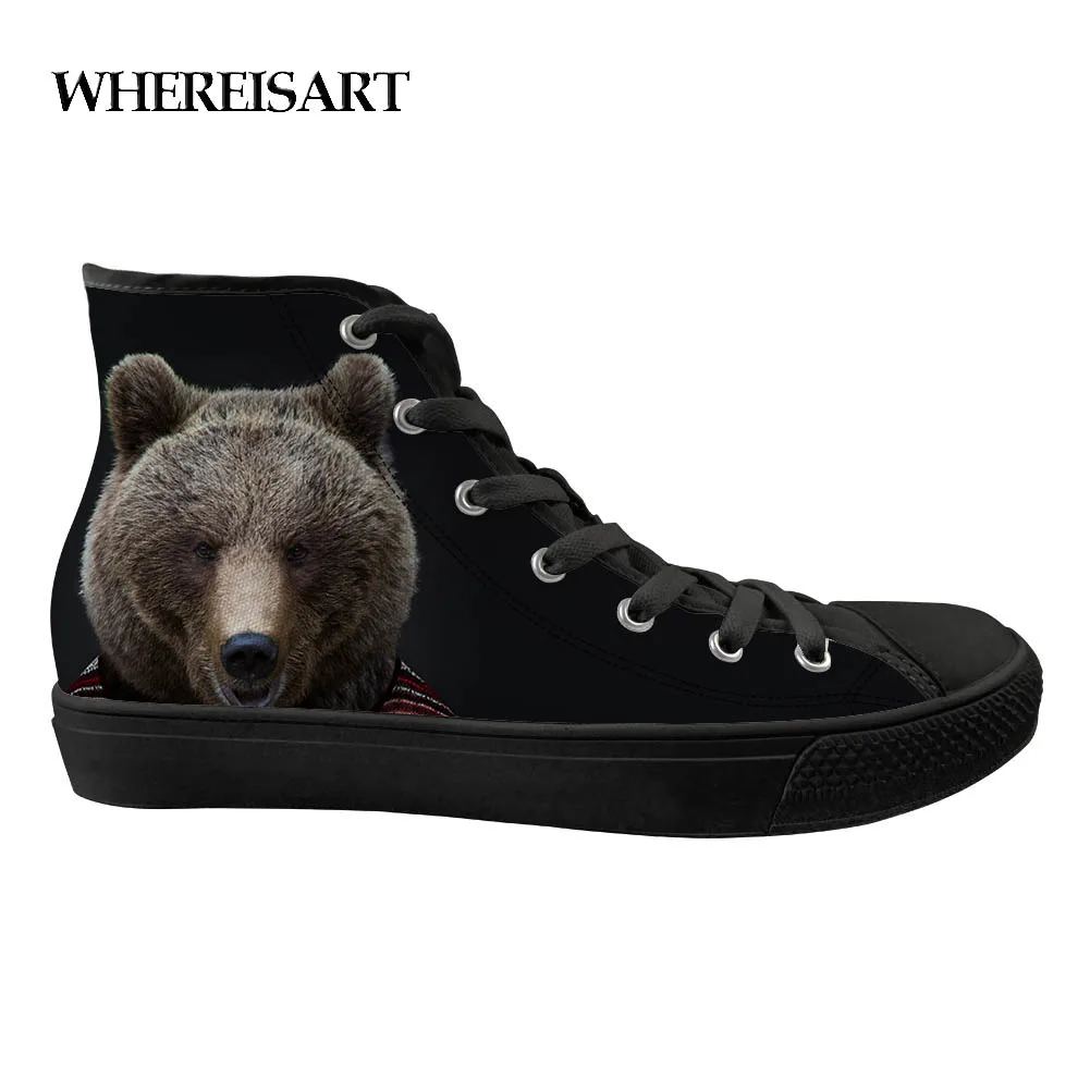 

WHEREISART Customized Men's High Top Vulcanize Shoes Animals Bear Lace-up Canvas Shoes Man Flat Footwear Shoes Zapatos Hombre
