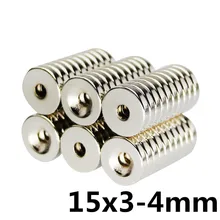 10 шт./лот 15*3 отверстия 4 мм N35 мини Супер Сильные потайные кольцевые магниты 15х3-4мм редкоземельные перманентные неодимовые магниты