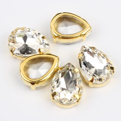 Crystal 7X10 мм, 100 шт, блестящие капли воды, Пришивные золотые стразы для украшения одежды - Цвет: Crystal