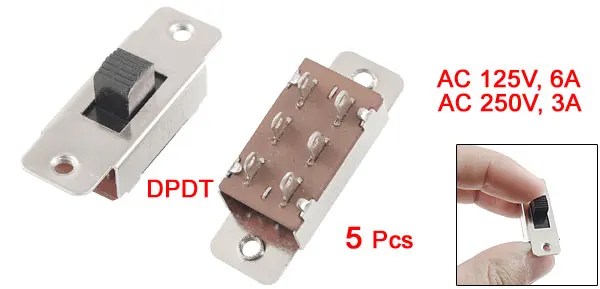 UXCELL 5 шт. ВКЛ./ВЫКЛ./вкл. 3 позиции Dpdt 2P2t Pcb панель ползунковый Переключатель 6A/125V 3A/250V Ac