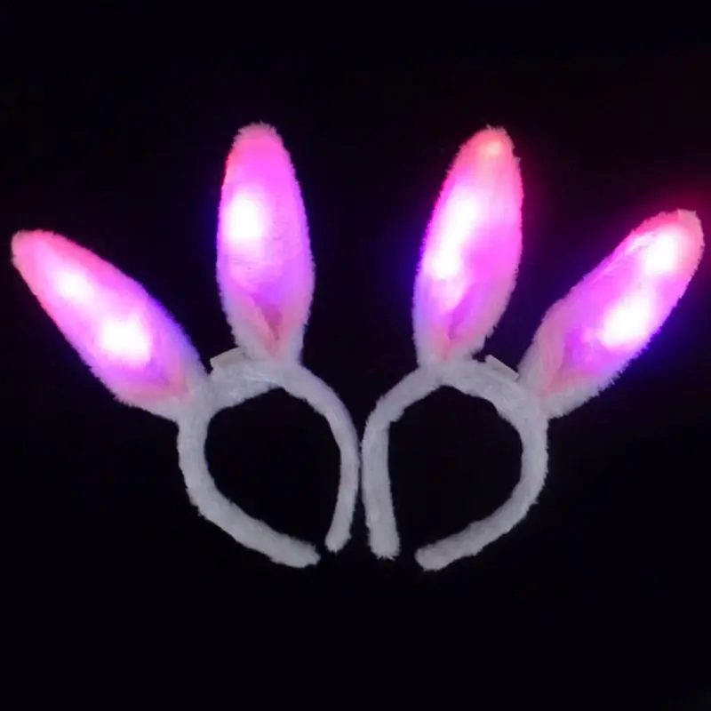 Plush Rabbit Ears Led Hair Hoop Flashing Glow Headband Crown Heart