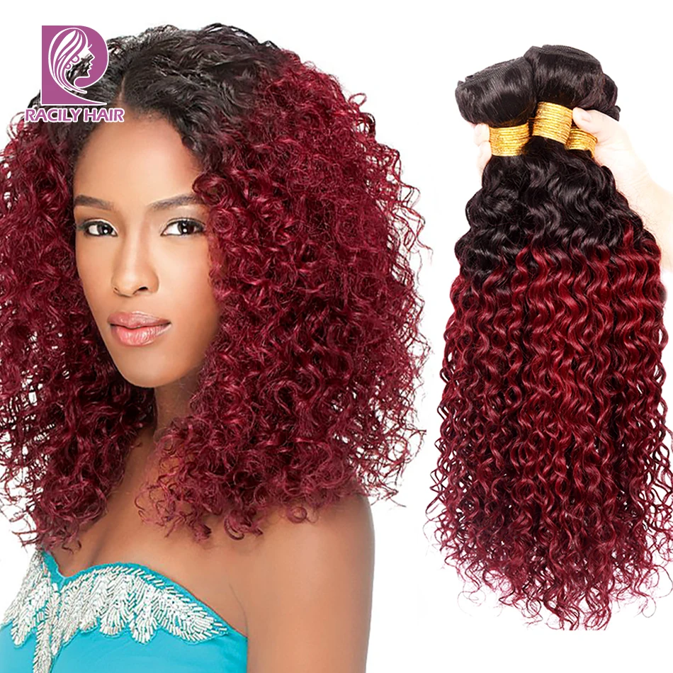 

Racily Hair 1B/Burgundy Ombre Brazilian Kinky Curly Bundles Remy Weave Human Hair Extensions 99J Red 1/3/4 Bundles Free Shipping