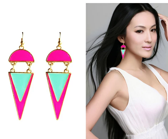 

Neon Color European Style Geometry Triangle Exaggerated Fashion Drop Earrings E2196