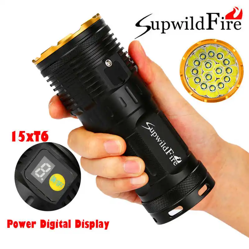 Светодиодный фонарик Supwildfire power ful 50000LM 15 x XM L T6 светодиодный цифровой дисплей для