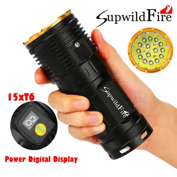 

Supwildfire powerful led flashlight 50000LM 15 x XM-L T6 LED Power Digital Display Hunting Flashligt by 18650 battery #3o4