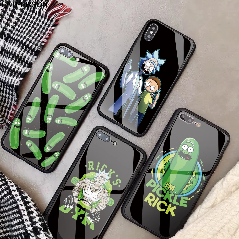 Rick marty Pickle чехол из закаленного стекла для телефона для iphone 8 7 6s 6 X Plus XS чехол под заказ DIY для iphone XR XS MAX 5 5S SE CAPA