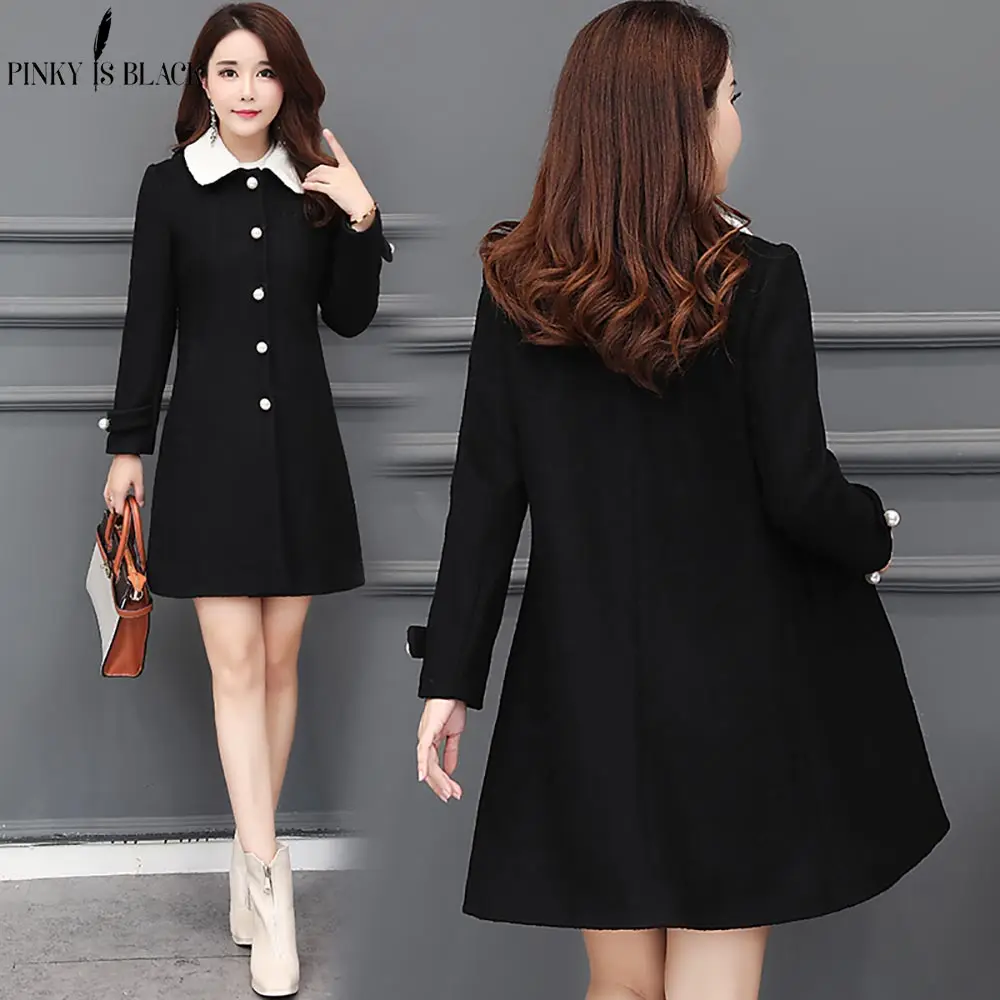 

PinkyIsblack Turn Down Collar Long Wool Coat Elegant Winter Woman Wool Blend Coats Slim Type Female Pockets Warm Coat Outerwear