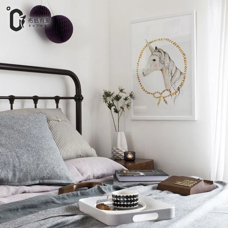 Unicorn decoration bedroom Animal watercolor wall art prints Canvas