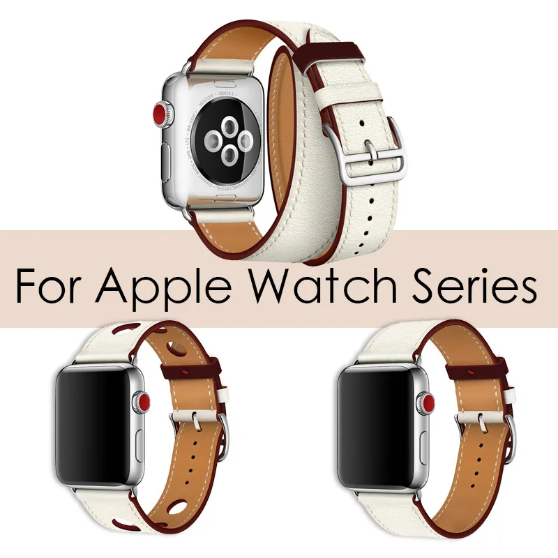

For Apple Series 4 Watchbands Double Tour Genuine Leather Strap Watch Band For Apple Watch 1 2 3 herm Wrist Bracelet 38mm-44mm