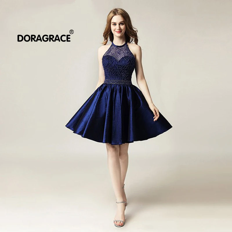 Doragrace vestidos de festa New Fashion Halter Beaded Short Party Dresses