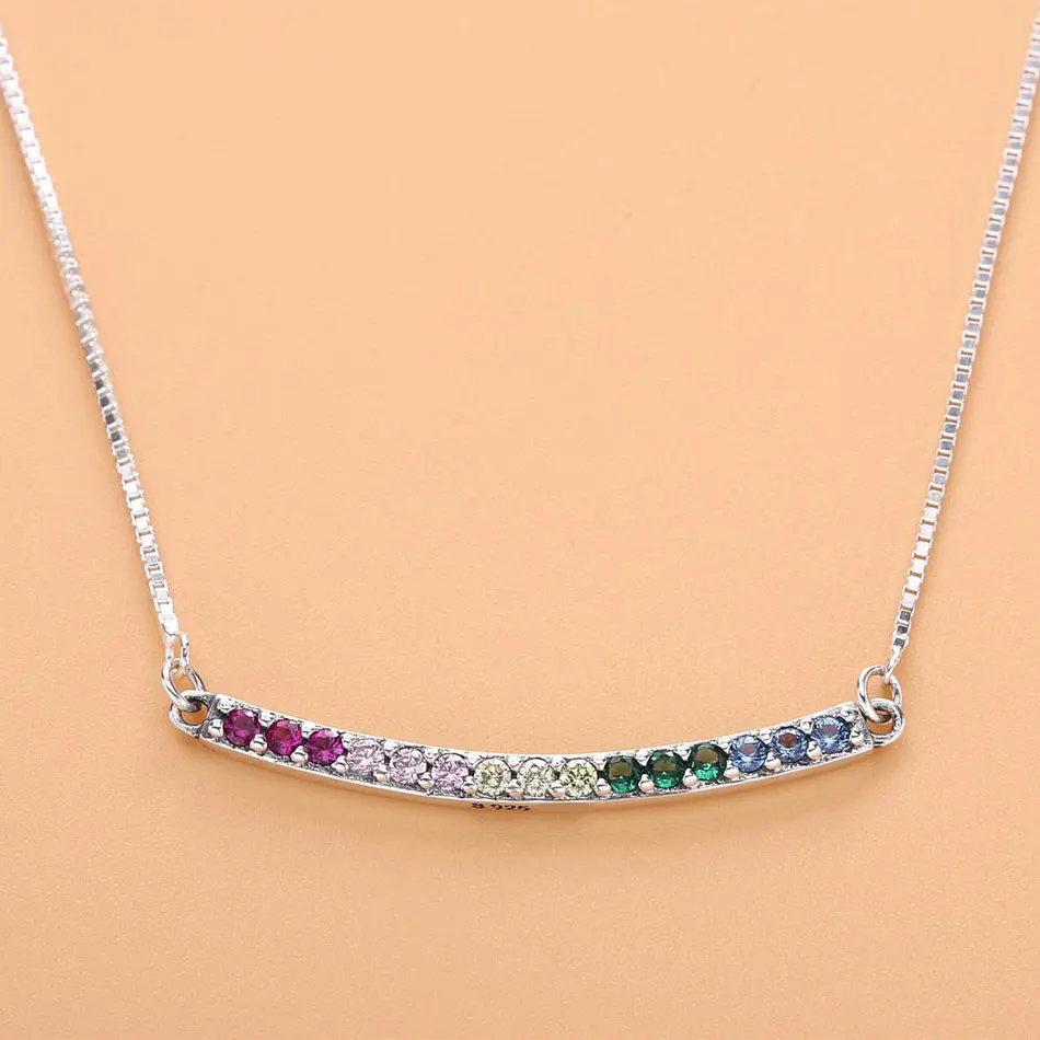 

New 925 Sterling Silver Necklace Rainbow Arcs Of Love With Adjustable Sliding Necklace For Women Wedding Gift DIY Jewelry