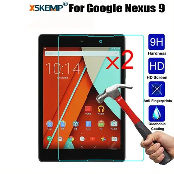 

XSKEMP 2Pcs/Lot 9H Tempered Glass Screen Protector Film For Google Nexus 9 Tablet Shockproof Ultra Clear Tablet Protective Guard