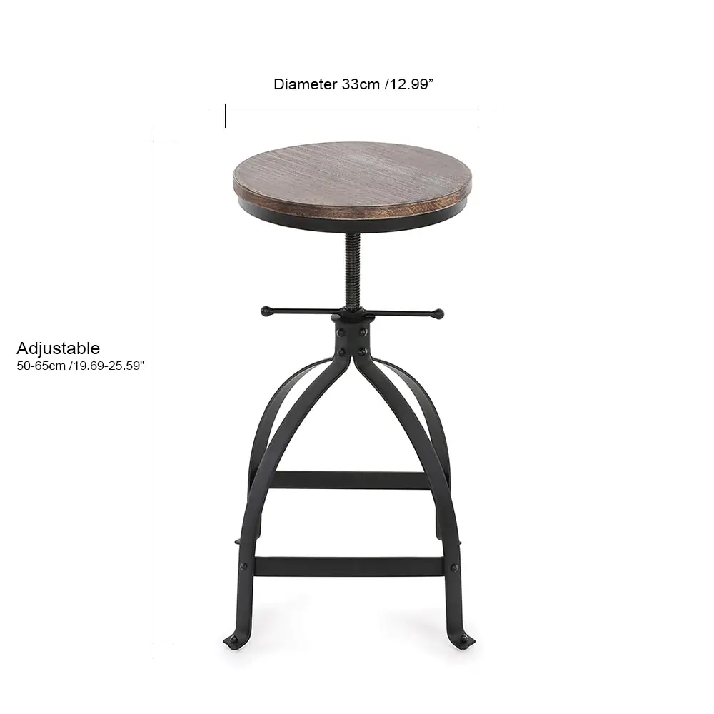 iKayaa Industrial Style Bar Stool Adjustable Height Swivel Kitchen Dining Breakfast Chair Natural Pinewood Top Bar Stool
