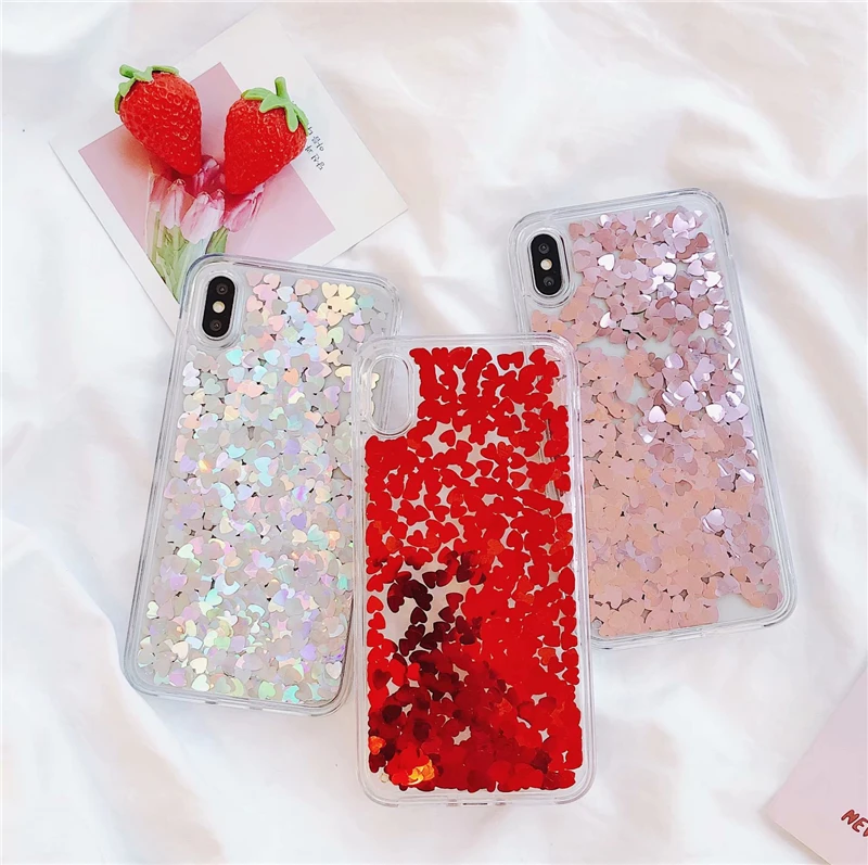 

Liquid Case for iPhone X XS 11 Pro MAX XR Glitter Quicksand Soft Silicone Cover for iPhone 6 6S 7 8 Plus Love Heart Bling Case