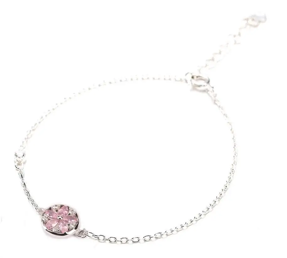 Anenjery 925 пробы Серебряный Розовый Кристалл Циркон цветок вишни браслеты и браслеты для женщин pulseira S-B45