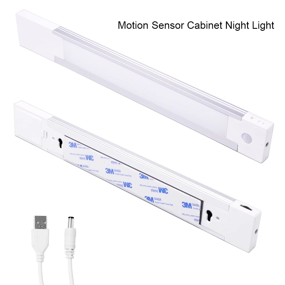 

Portable USB Closet Night Light Bar, Battery Powered Motion Sensor Dimmable Cabinet Light with Magnetic Stick-on Strip for Stair