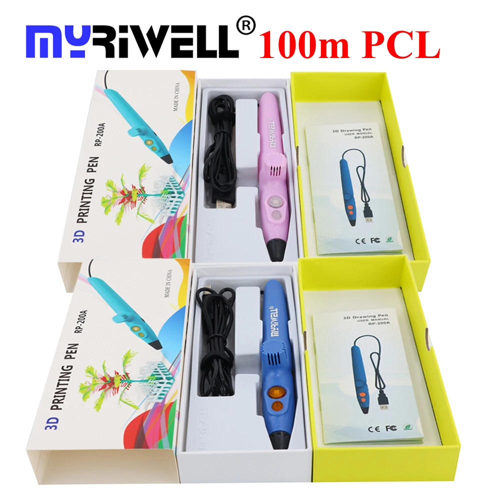 

Myriwell 2018 3D Printer Pens RP-200A USB Low Temperature 3D Doodle Pen with 1.75mm PCL material for Kids 3D Drawing Toys Gifts