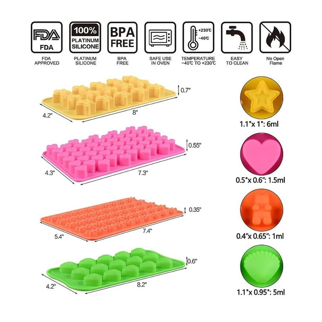 Silicone Gummy Molds Chocolate Molds - Candy Mold and Silicone Ice Cube  Tray Nonstick Including Hearts, Stars, Shells & Bears Se - AliExpress