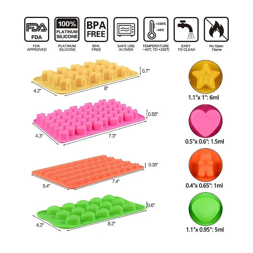 Chocolate Molds Gummy Molds Silicone - Candy Mold and Silicone Ice Cube Tray Nonstick Including Hearts Stars Shells