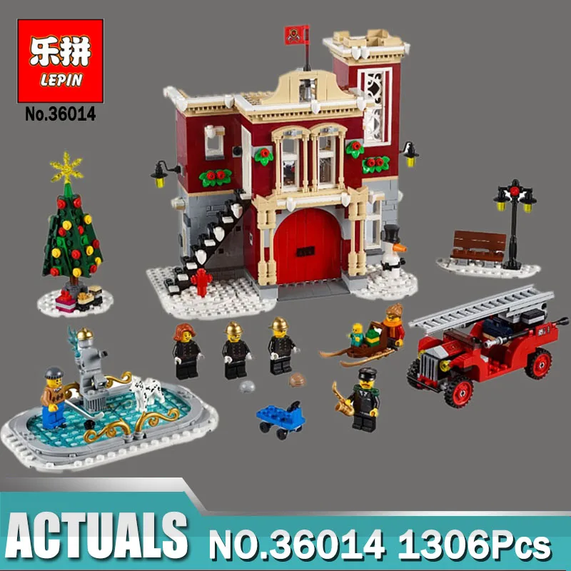 

2018 LEPIN Creator Expert 36014 Winter Village Fire Station compatible LegoINGLY Winter Village Building Blocks Christmas Gift