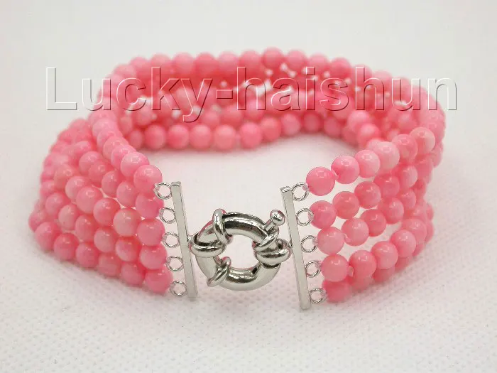 

hot sale FREE SHIPPING wwGenuine 5row 8" round pink coral beads Bracelet j8671