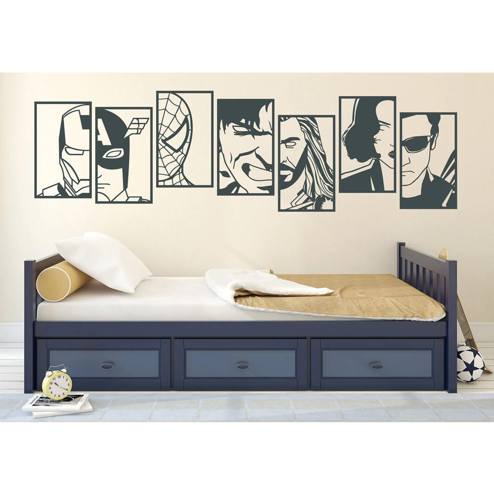 

Avengers Wall Sticker Superhero Wall Decal Iron Man Decal Thor Vinyl Spiderman Sticker Hulk Transfer Kids Boy Room Gift SP50