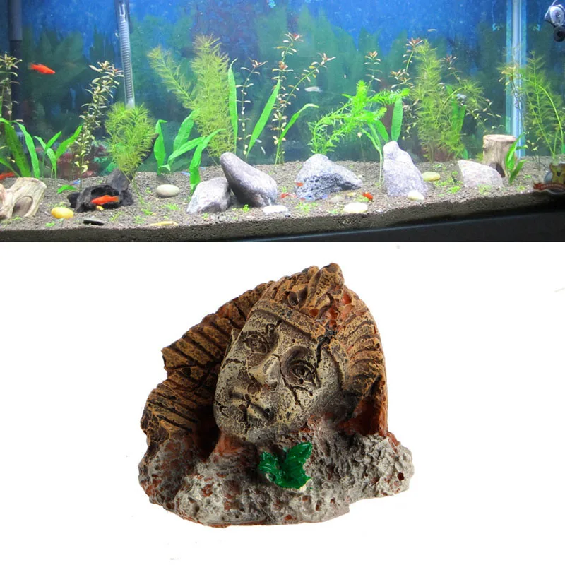 Artificial Resin Ancient Egyptian Pharaoh Sphinx Ruins Roman Style Face Pillar Statue Aquarium Decorations Fish Tank Ornament Fish Tank Ornaments Fish Tank Decorations Aquarium Ornaments