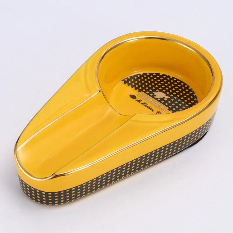 LUBINSKI-Cigar-Gadgets-Ceramic-Cigar-Ashtray-Single-Cigar-Holder-Round-Ash-Slot-4-Colors-Yellow-Tobacco(7)