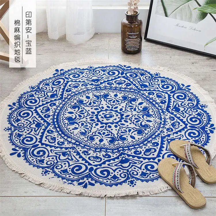 Mandala Retro Ethnic Cotton Linen Round Carpet for Living Room Modern Bedroom Anti Slip Round Rugs Floor Home Carpet Kitchen Mat - Цвет: 4