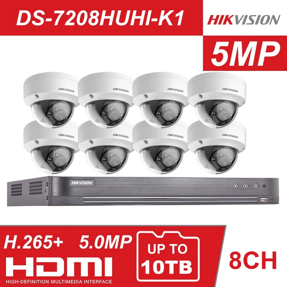 

HIK 8CH DVR KIT Hybrid 8 Channel Video Surveillance Recorder DS-7208HUHI-K1 5MP Dome Security Analog Camera DS-2CE56H0T-VPITF