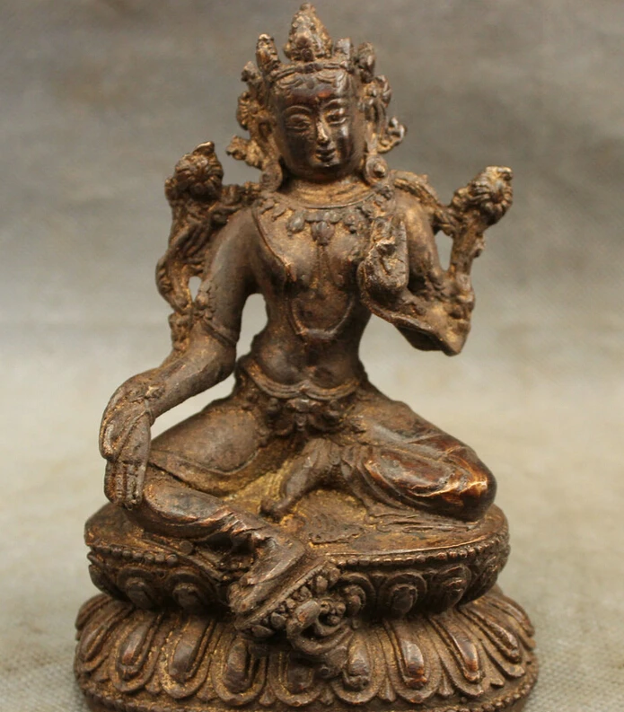 

S4290 Old Tibet Bronze Copper Buddhism Kwan-Yin Joss Lotus Gree Tara Goddess Statue D0317