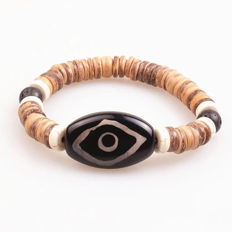 Натуральный камень и дерево из бисера Племенной стрейч браслет Для мужчин бисером Jewelry унисекс