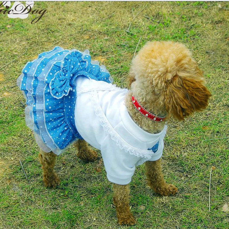 New Fashion Summer Style Blue Pet Dog Clothes Harness Skirt Dress
