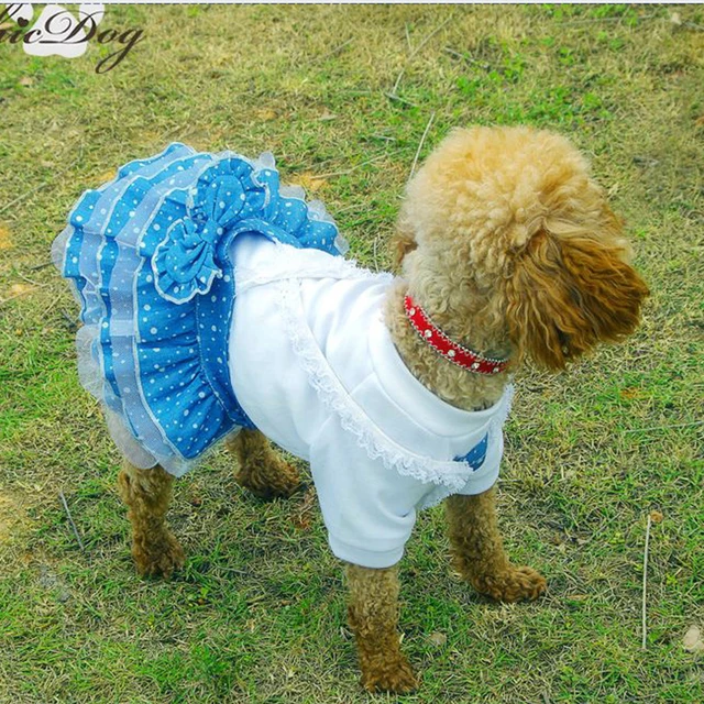 New Fashion Summer Style Blue Pet Dog Clothes Harness Skirt Dress
