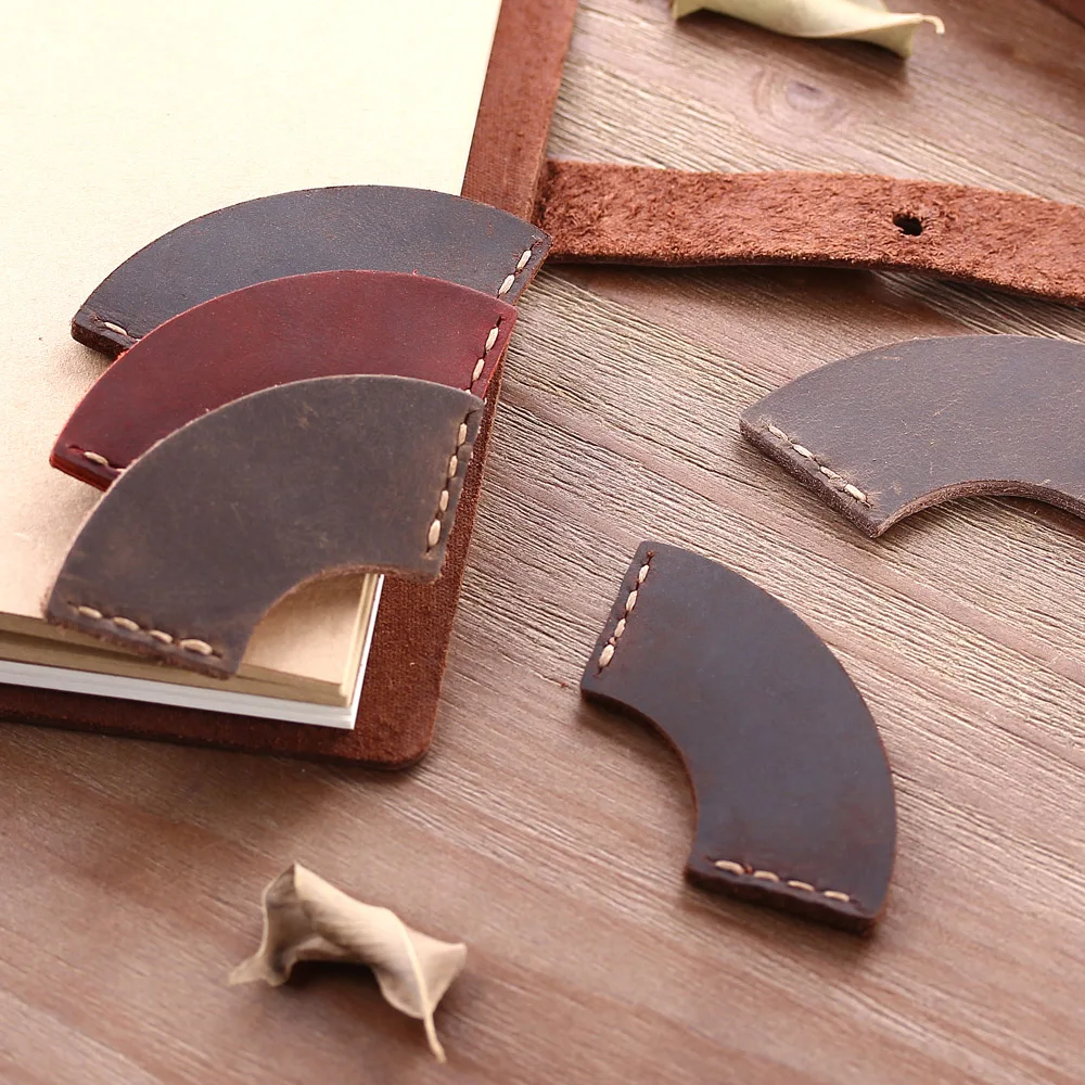 Robrasim 2 Pack Handmade Rustic Bookmarks Genuine Leather Corner Page Bookmarkers Memo Stationery Gift School Supplies