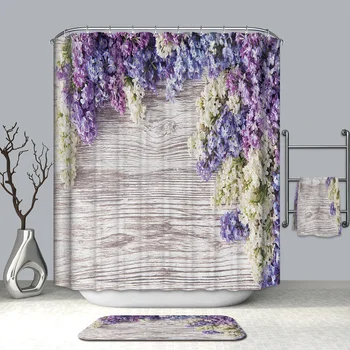 

3D Colorful Flowers and Christmas Tree Shower Curtains Waterproof Mildew Proof Thickened Bath Curtains for Bathroom