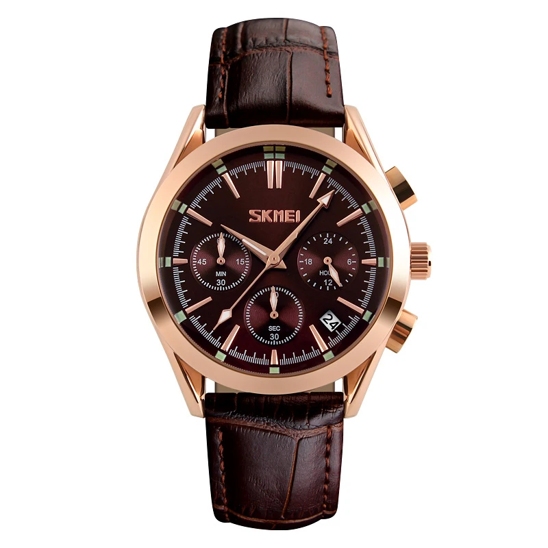 

Fashion Leather Men's Waterproof Multi-function Six-pin Watch Calendar Quartz 2018 New Sport Wrist Top Brand Luxury