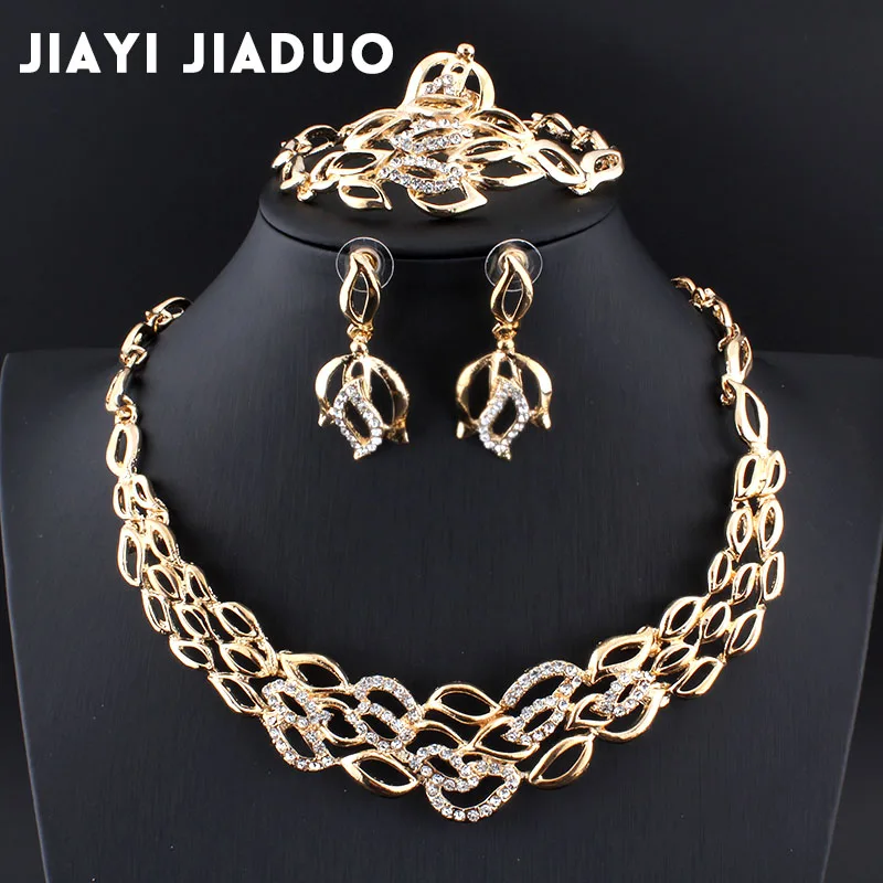

jiayi jiaduo New bridal jewelry set gold-color crystal necklace earrings necklace for Indian women's clothing gift parure bijoux