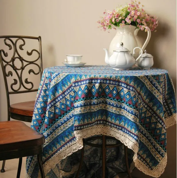 Aliexpress.com : Buy Free shipping Bohemian style Blue table cloth linen printed table cloth ...