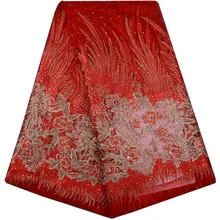 Red Color Nigerian French Lace Fabrics 2018 African Tulle Lace Fabric High Quality African Lace Wedding Fabric For Dress 854