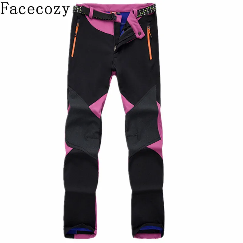 Facecozy mujeres de invierno al aire libre Patchwork senderismo Softshell pantalones otoño viento vellones interiores senderismo y Camping pantalones caliente